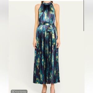 Amiko Pleated High-Neck Midi Dress